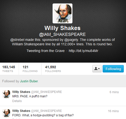 @IAM_SHAKESPEARE por Joshua Strebel y @TweetsOfGrass por Anonymous