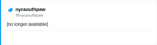 Tweet by @nycsouthpaw (no longer available)