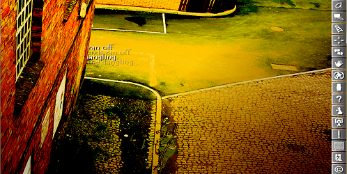 View of a city street from a window.