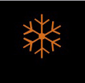 Black background with an orange snowflake in the middle.