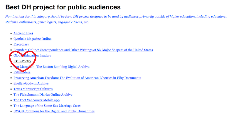 I ♥ E-Poetry Nominated for 2013 DH Awards