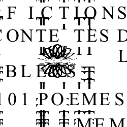 Screen capture of "Jean-Pierre Balpe ou les Lettres Dérangées" by Patrick-Henri Burgaud. Moving black text on white background. Text: "Fictions / Poemes / (etc)"